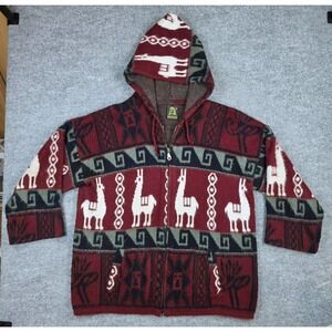 Vintage Tejidos Ruminahui Wool Alpaca Zip Up Sweater Jacket Ecuador Mens L/XL